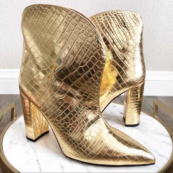 PARIS TEXAS Metallic Gold Croc Embossed Booties 40 - Picture 2 of 11